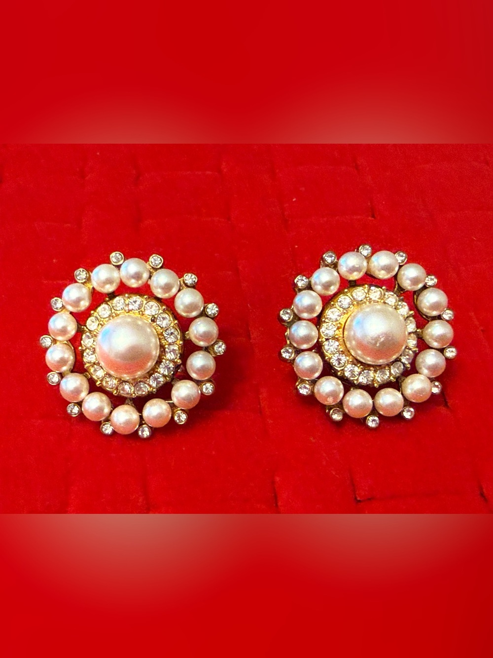 Vintage Silver W Stamped Goldtone Seedpearl Floral Earrings Rare!